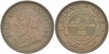 Южно-Африканская Республика, Трансвааль 1 пенни 1898 Пауль Крюгер KM 2 медь 180-911