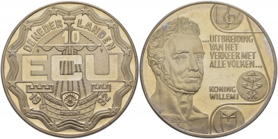Нидерланды 10 экю 1992 король Виллем I, расширение торговли со всеми странами, диаметр 39 мм, медно-никель UNC 1077-7-63