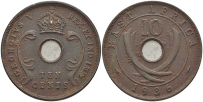 Британская Восточная Африка 10 центов 1936 Георг V (1910-1936) KM 19 бронза 3333-1131