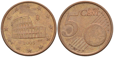 Италия 5 евроцентов 2005 KM 212 сталь плакированная медью 4147-743
