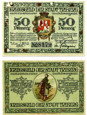 ТРИБЕРГ 50 пфеннигов 1918 (1921) 25 июля 1918, НОТГЕЛЬД, ЗЕМЛЯ БАДЕН-ВЮРТЕМБЕРГ Grabowski T24.3 бумага 2195-4-2-1