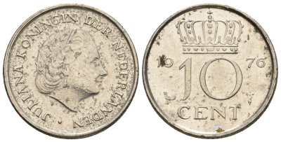 Нидерланды 10 центов 1980 Юлиана (1949-1980) KM 182 никель UNC 220-544