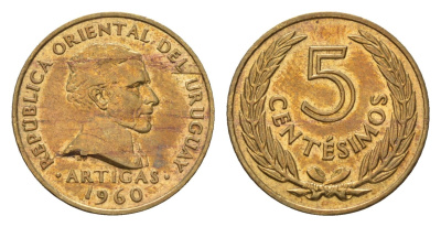 Уругвай 5 сентесимо 1960 KM 38 никель латунь 75-1147