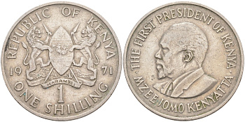 Кения 1 шиллинг 1971 Джомо Кениата KM 14 медно-никель 3855-1236