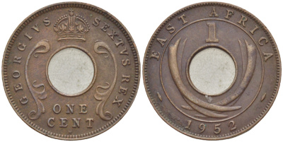 Британская Восточная Африка 1 цент 1952 H, Георг VI (1936-1952) KM 32 бронза 113-326