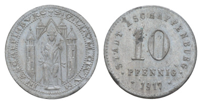 Ашаффенбург 10 пфеннигов 1917 Funck 23.2A, Men05 792.4, Men18 1074.4 цинк 4659-269