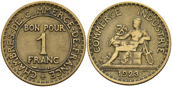 Франция 1 франк 1923 KM 876, Le Franc 218.5 алюминиевая бронза 4142-726