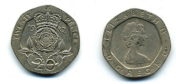 Великобритания 20 пенсов 1982 Елизавета II (1952-2022) KM 931, Spink 4230 (G1) медно-никель 4110-942