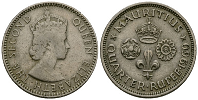Маврикий 1/4 рупии 1960 Елизавета II (1952- ) KM 36 медно-никель 4564-214