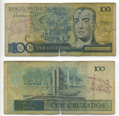 БРАЗИЛИЯ 100 КРУЗАДО 1986 ПОДПИСЬ 23 Pick 211a бумага 6280-42-1-1