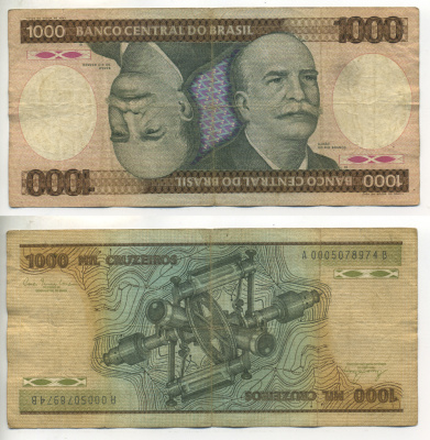 БРАЗИЛИЯ 1000 КРУЗЕЙРО 1981 ПОДПИСЬ 20, БАРАО ДО РИО БРАНКО Pick 201а бумага 6266-44-2-1