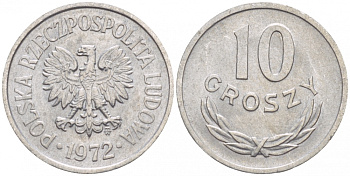 ПОЛЬША 10 ГРОШЕЙ 1972 MW KM АА47 алюминий UNC 4547-865