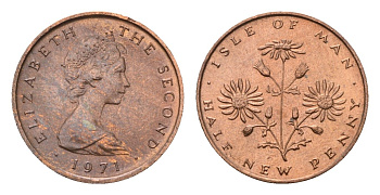 Остров Мэн 1/2 пенни 1971 KM 19 бронза UNC 4649-1036
