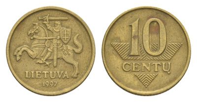 Литва 10 центов 1997 KM 106 никель латунь 4647-951