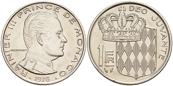 Монако 1 франк 1976 Ренье III (1949-2005) KM 140 никель UNC 190-535