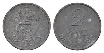 Дания 2 эре 1967 C; S, Фредерик IX (1947-1972) KM 840 цинк 4658-263