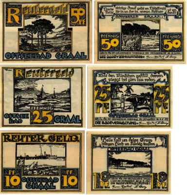 ГРААЛЬ НАБОР ИЗ 3 БАНКНОТ, 10, 25, 50 ПФЕННИГОВ 1922 НОТГЕЛЬД, 1922 - 31 МАЯ 1922, ЗЕМЛЯ МЕКЛЕНБУРГ, ПЕРЕДНЯЯ ПОМЕРАНИЯ, ПОЛНЫЙ КОМПЛЕКТ Grabowski 459.1 бумага 6318-42-1-2