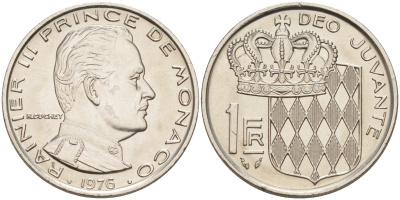 Монако 1 франк 1976 Ренье III (1949-2005) KM 140 никель UNC 190-535