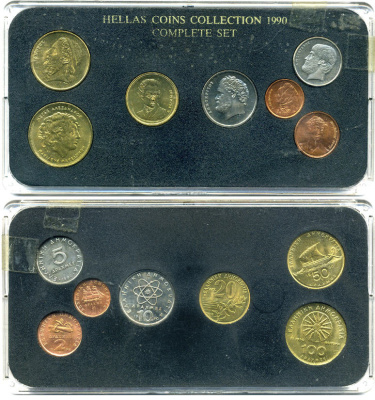 Греция набор из 7 монет 1990 в пластике UNC 3-6-3-52