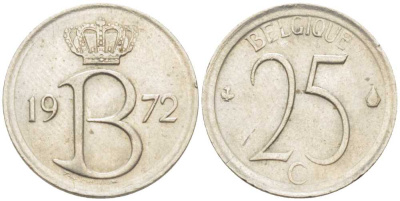БЕЛЬГИЯ 25 САНТИМОВ 1972 BELGIQUE KM 153.1 медно-никель 201-1268