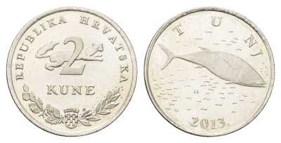 Хорватия 2 куны 2013 тунец, нечетный год KM 10 медь цинк никель  UNC  4660-421