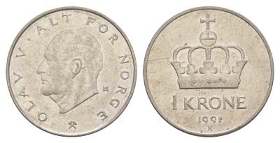 Норвегия 1 крона 1991 Улаф V (1957-1991) KM 419 медно-никель 4635-732