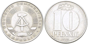 ГДР 10 ПФЕННИГОВ 1980 А KM 10 алюминий 117-724