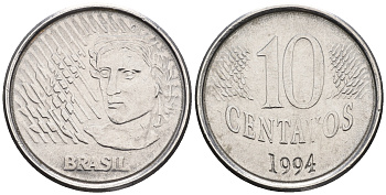 Бразилия 10 сентаво 1994 голова свободы KM 633 нержавеющая сталь 87-142