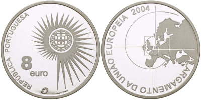 Португалия 8 евро 2004 INCM, расширение Европейского Союза KM 753a серебро PROOF 11-087-21