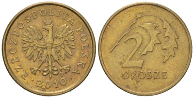 Польша 2 гроша 2010 MW KM 277 латунь aUNC 4549-517