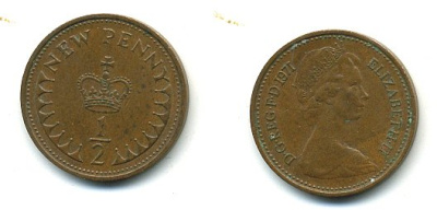 Великобритания 1/2 пенни 1971 Елизавета II (1952-2022) КМ 914, Spink 4239 бронза 4110-1623