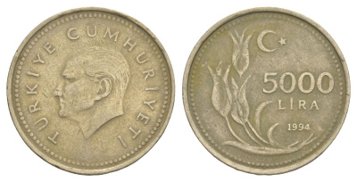Турция 5000 лир 1994 Кемаль Ататюрк KM 1025 никель бронза 4633-335