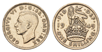 Великобритания 1 шиллинг 1949 Георг VI (1936-1952), Английский герб KM 876, Spink 4108 медно-никель 4629-347