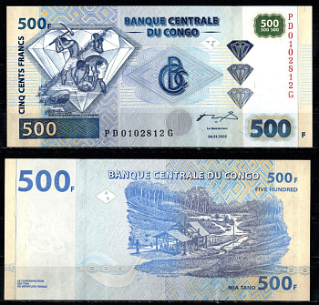 ДР Конго 500 франков 2002 Pick 96 B бумага UNC (пресс) 7199-7-1