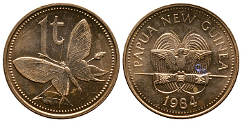 Папуа-Новая Гвинея 1 тойя 1984 бабочка KM 1 бронза UNC 261-544