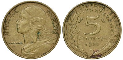 ФРАНЦИЯ 5 САНТИМОВ 1972 ТИП MARIANNE KM 933 медь алюминий никель 72-1665