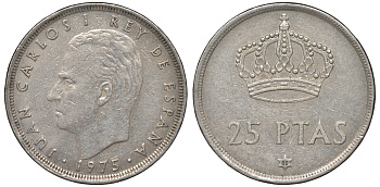 Испания 25 песет 1975 (80) Хуан Карлос I (1975-2014) KM 808 медно-никель 36-941