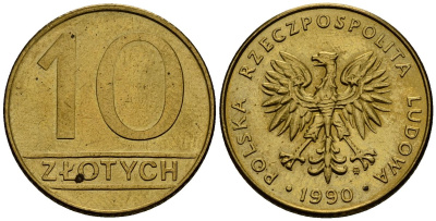 Польша 10 злотых 1990 Y 152.2 латунь 4177-823