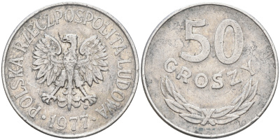 Польша 50 грошей 1977 MW KM 48.1 алюминий 4116-332