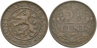 КЮРАСАО 2 1/2 ЦЕНТА 1947 KM 42 бронза 98-734