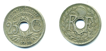 ФРАНЦИЯ 25 САНТИМОВ 1926 KM 867а медно-никель 4381-455