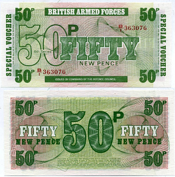 АНГЛИЯ 50 ПЕНСОВ 1972 ДЛЯ ВООРУЖЕННЫХ СИЛ, 6 СЕРИЯ, BRADBURY WILKJSON @ Co Pick М46 бумага UNC (ПРЕСС) 7552-54-2