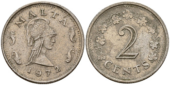 Мальта 2 цента 1972 Пентесилея, царица амазонок KM 9 медь цинк 4154-647