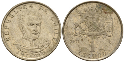 Чили 1 эскудо 1971 Хосе Мигель Каррера KM 197 медно-никель 4158-735