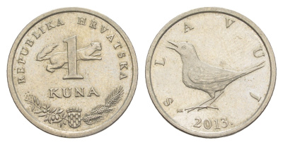 Хорватия 1 куна 2013 западный соловей, нечетный год KM 9.1 медь цинк никель aUNC 4573-533
