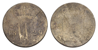 Нидерланды 25 центов 1829 B, Виллем I (1815-1840) KM 48 серебро 4644-824