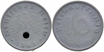 ГЕРМАНИЯ 10 РЕЙХСПФЕННИГОВ 1941 A KM 101, J. 371 цинк 4402-544