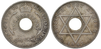 Британская Западная Африка 1/2 пенни 1947 H, Георг VI KM 18 медно-никель 25-1514