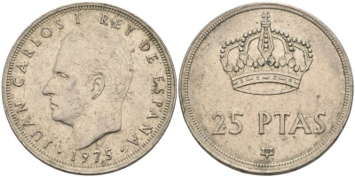 Испания 25 песет 1975 (80) Хуан Карлос I (1975-2014) KM 808 медно-никель 4572-1035