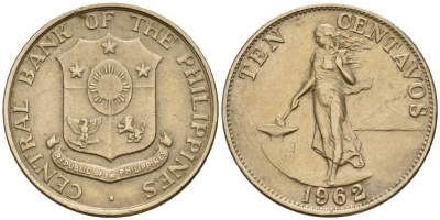 Филиппины 10 сентаво 1962  KM 188 медь цинк никель  UNC  4598-112
